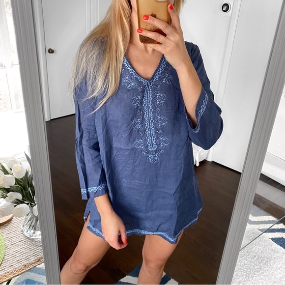 💙 GERRY WEBER NAVY EMBROIDERED LINEN BEACH COVERUP! - Picture 2 of 14